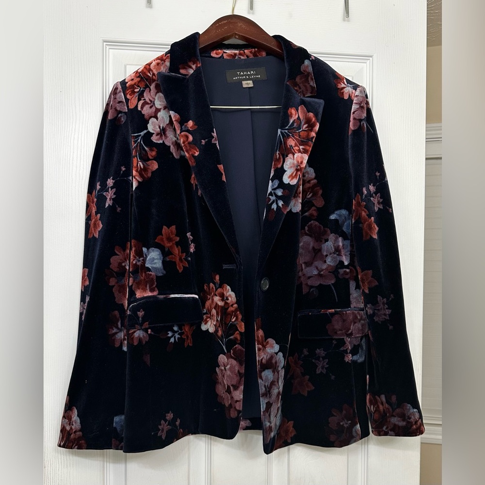 Women's Floral Velvet Jacket - Blue and Burgundy